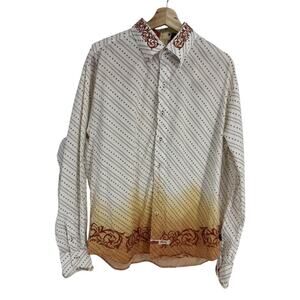 English Laundry Mens Large L Long Sleeve Embroidered Shirt Bottom Down Hand Sewn